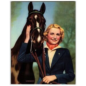 Lovely Lady Horse Art Print Vintage 1940's Lithograph Women Equestrian Art 7"x9"